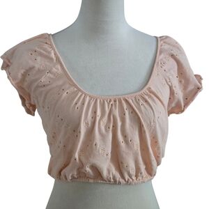 Prince & Fox Women’s S/P Peach Embroidered Eyelet Lace Cropped Festival Boho Top
